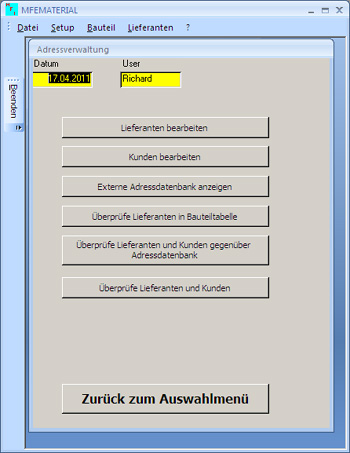 Software für Materialverwaltung, Bauteilverwaltung, Warenwirtschaft, Materialwirtschaft, Adressverwaltung