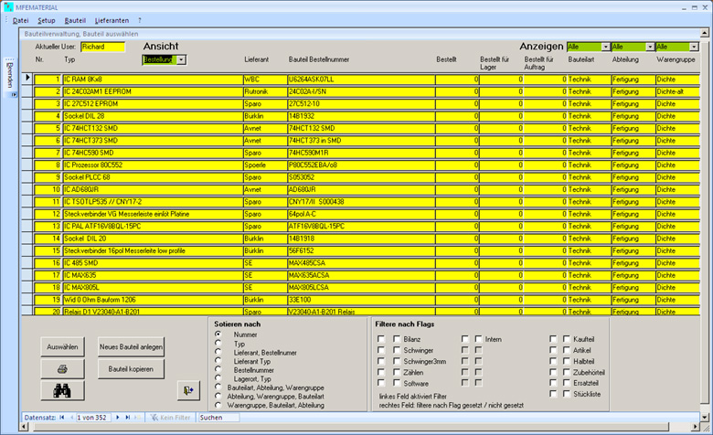 Software für Materialverwaltung, Bauteilverwaltung, Warenwirtschaft, Materialwirtschaft, Bauteilliste