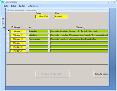 Software für Materialverwaltung, Bauteilverwaltung, Warenwirtschaft, Materialwirtschaft, Bauteilgruppen