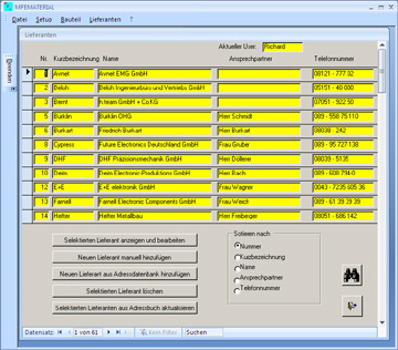 Software für Materialverwaltung, Bauteilverwaltung, Warenwirtschaft, Materialwirtschaft, Lieferanten Kunden